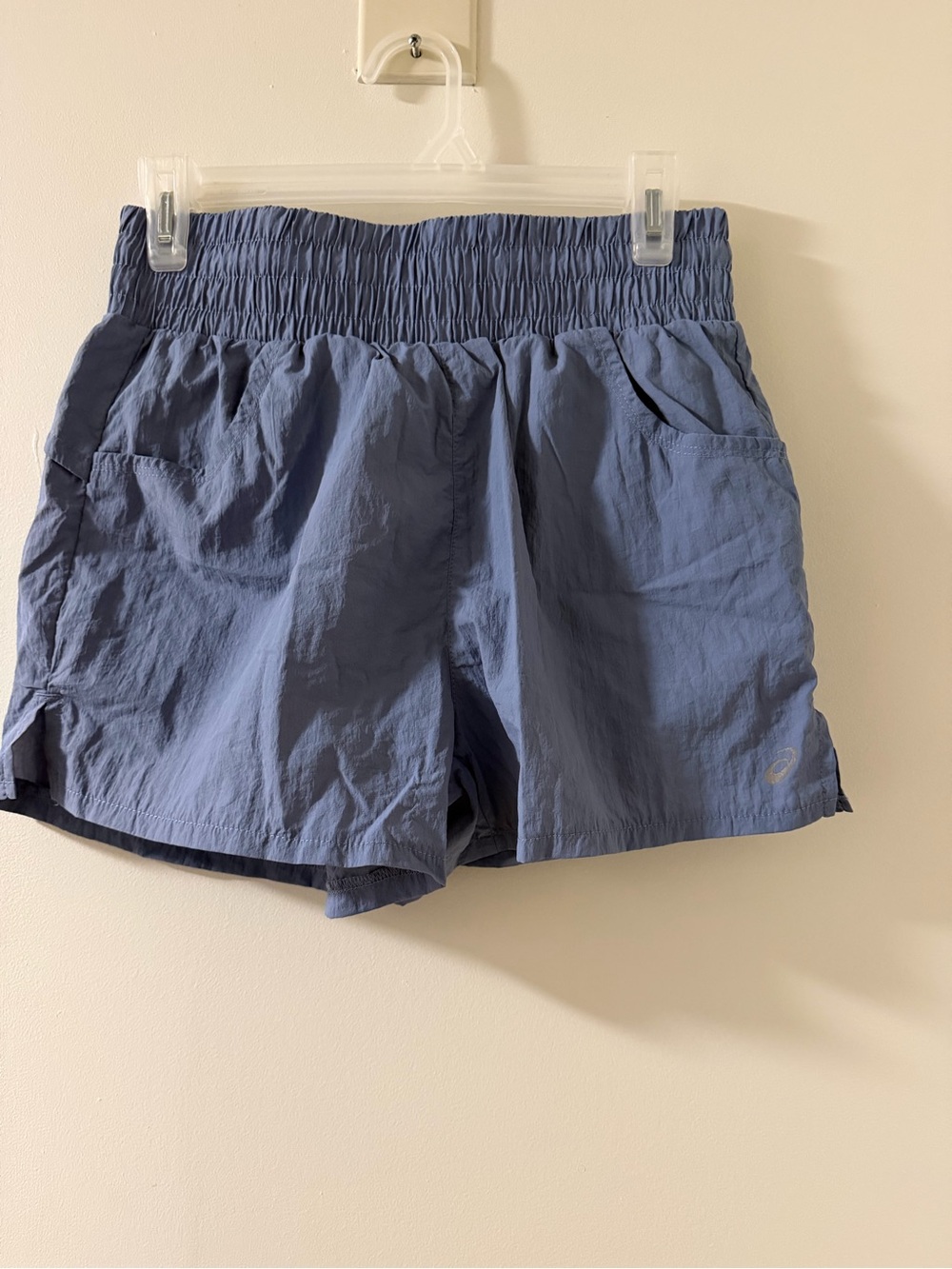 Asics Athletic Shorts Women Small Slate Blue Excellent Elastic Waist Pockets